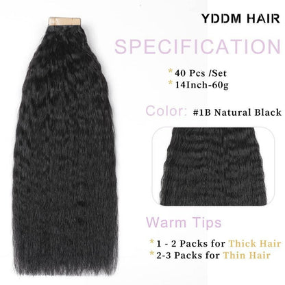 14 Zoll Echthaar Tape Extensions Schwarz Kinky Straight