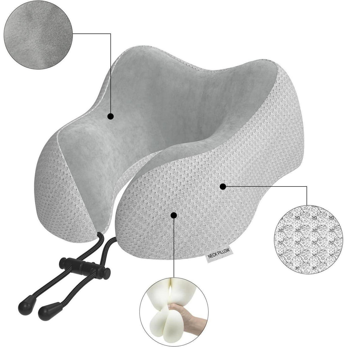 Reisekissen aus Memory Foam mit samtweichem Bezug – Grau