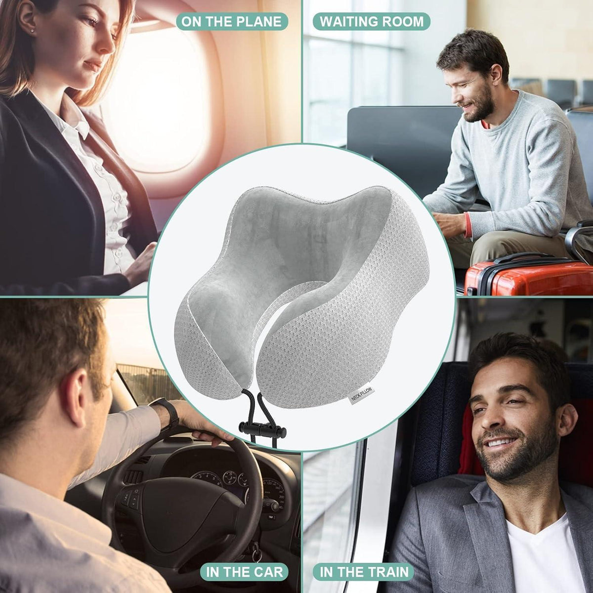 Reisekissen aus Memory Foam mit samtweichem Bezug – Grau