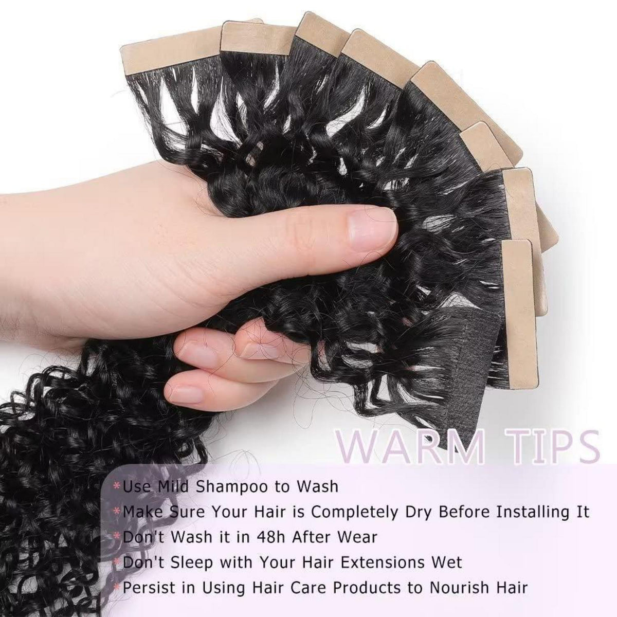 Echthaar Tape Extensions Schwarz Kinky Curly 22 Zoll