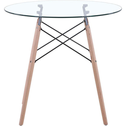 Runder Esstisch Set Grau & Glas | 4 Esszimmerstühle Skandinavisch