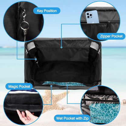 Große Strandtasche Damen Reißverschluss Wasserdicht XXL 45L Strand Pool Shopper
