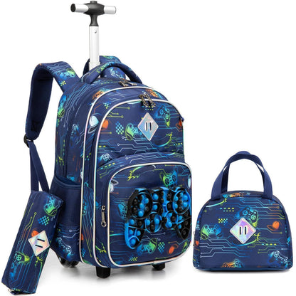 Schultrolley Rucksack mit Rollen für Kinder – Blau