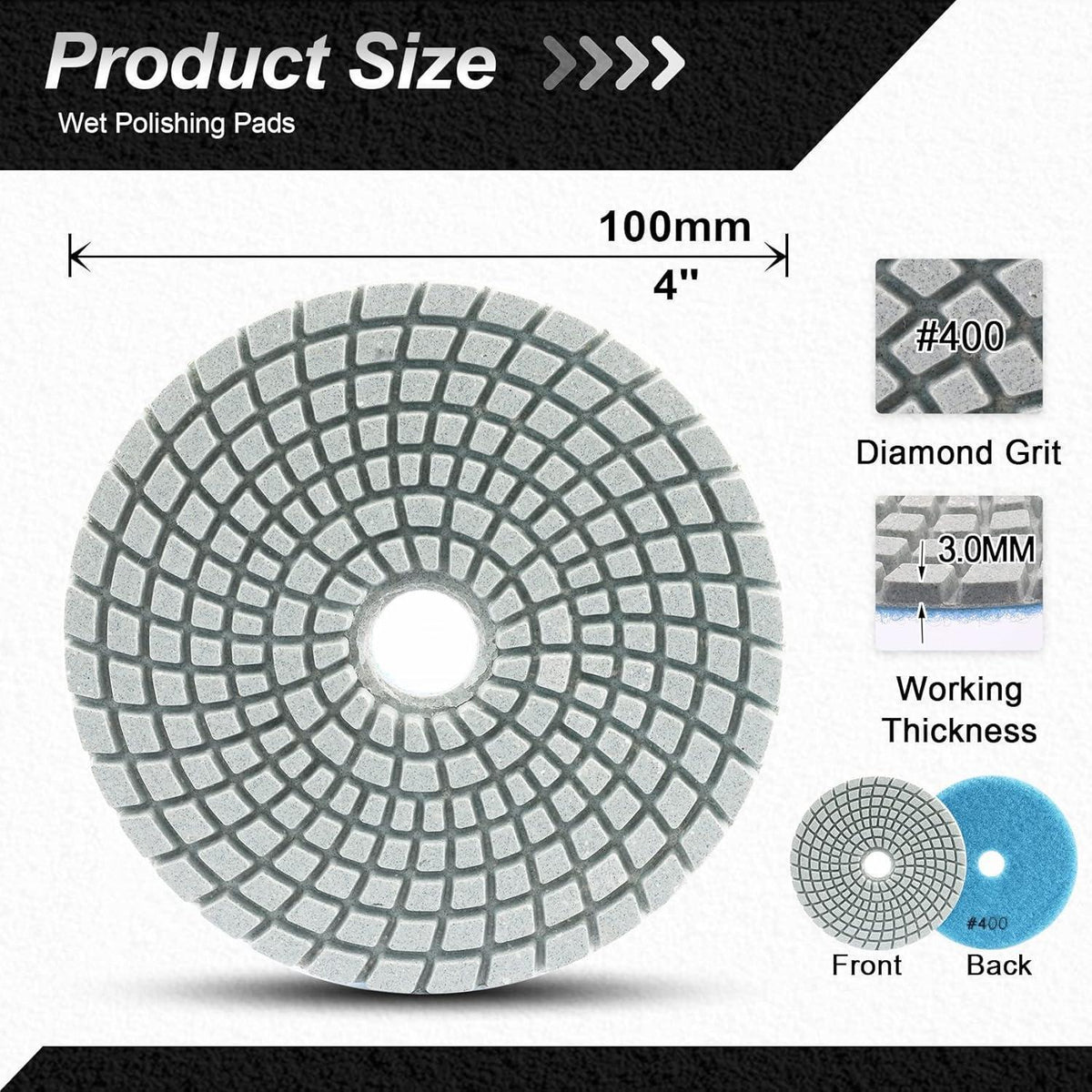 Diamant Polierscheiben 100mm #400 Nass für Granit Marmor