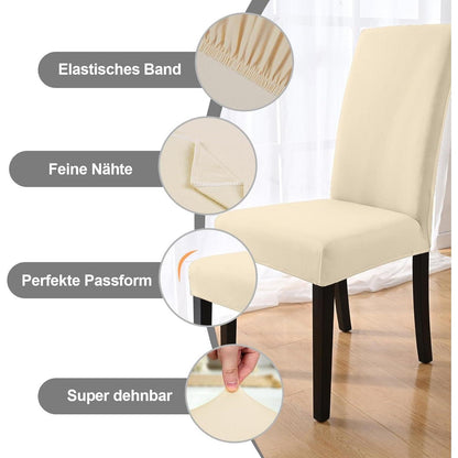 Stretch Stuhlhussen 6er Set – Beige | Abnehmbar & Waschbar