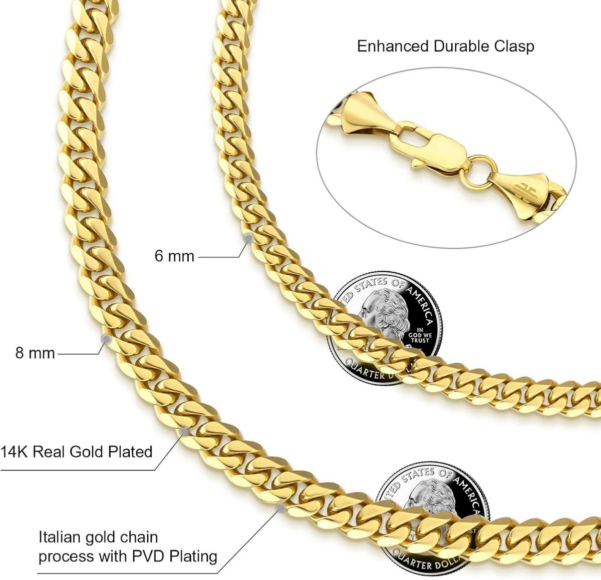 Goldkette Herren 8mm Edelstahl Panzerkette Diamantschliff 45.7cm
