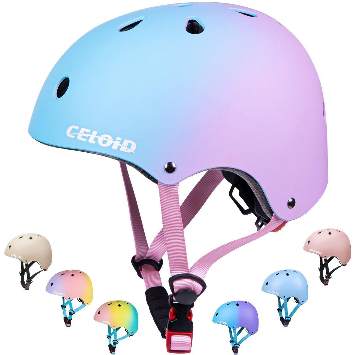 Kinder Fahrradhelm Set | Skateboard Helm 3-16 Jahre | Blau-Rosa