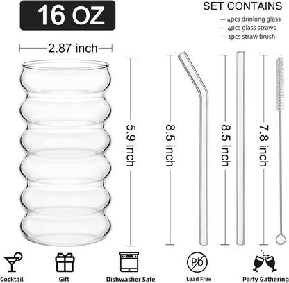 ALINK 475ml Wellen-Design Trinkgläser Set mit