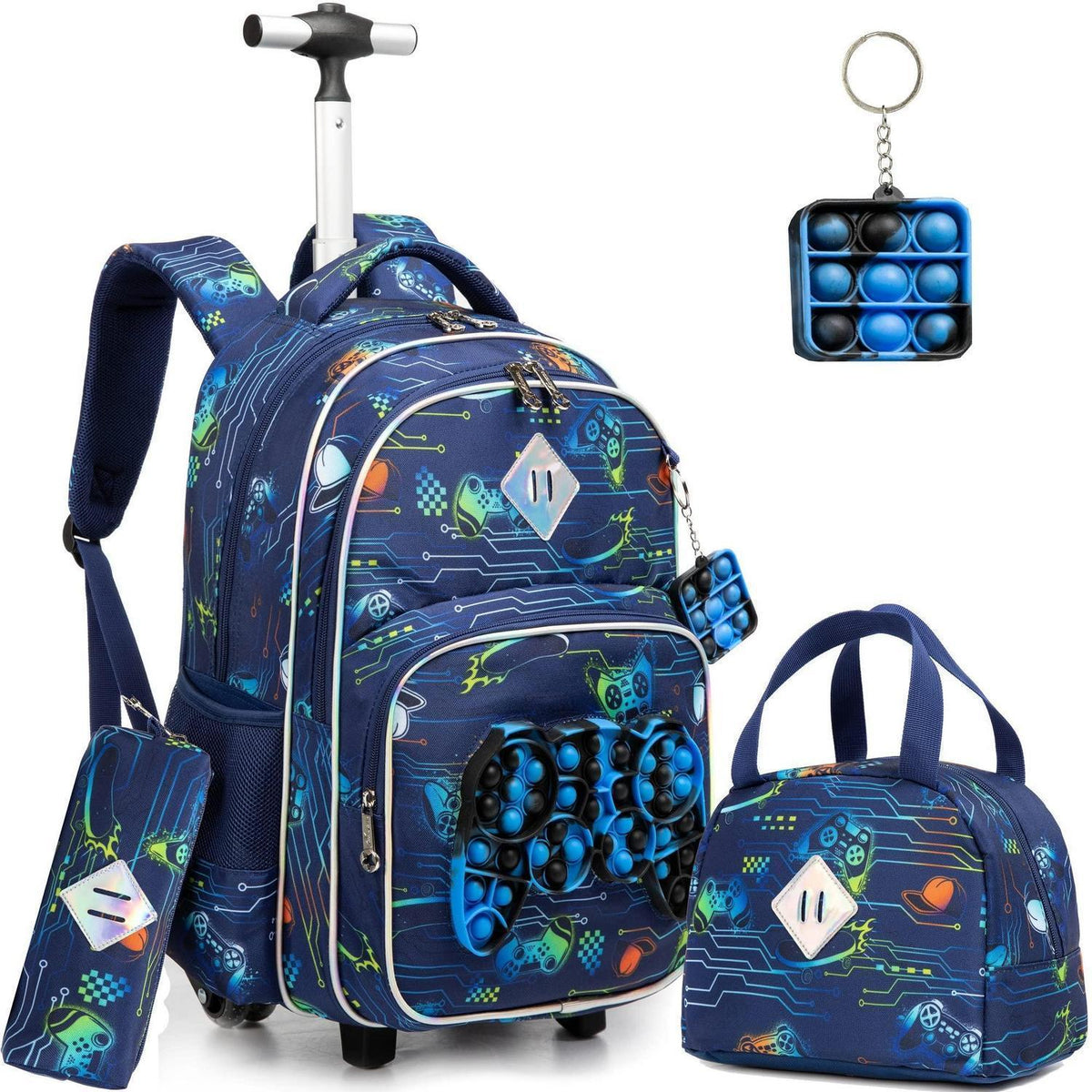 Rollender Rucksack Set für Mädchen 6-8 – Koffer, Lunchbox & Federtasche Orange