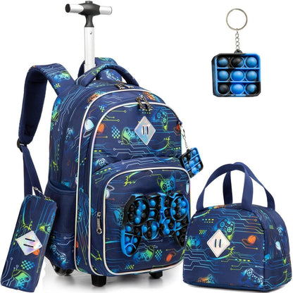 Rollender Rucksack Set für Mädchen 6-8 – Koffer, Lunchbox & Federtasche Orange