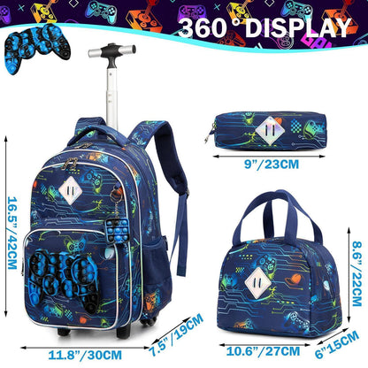 Rollender Rucksack Set für Mädchen 6-8 – Koffer, Lunchbox & Federtasche Orange