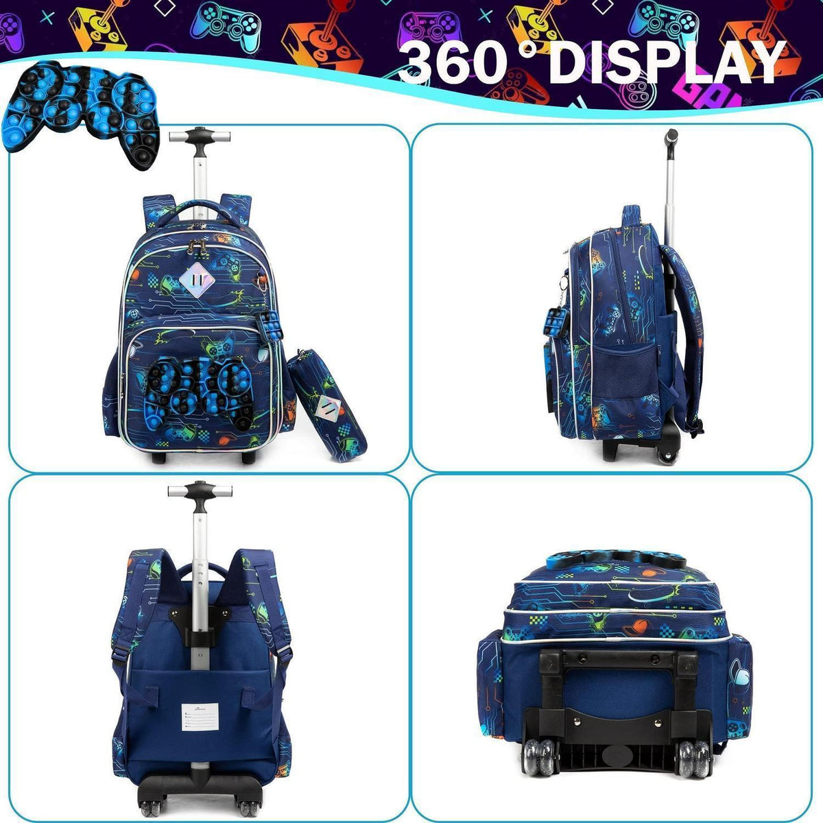 Rollender Rucksack Set für Mädchen 6-8 – Koffer, Lunchbox & Federtasche Orange