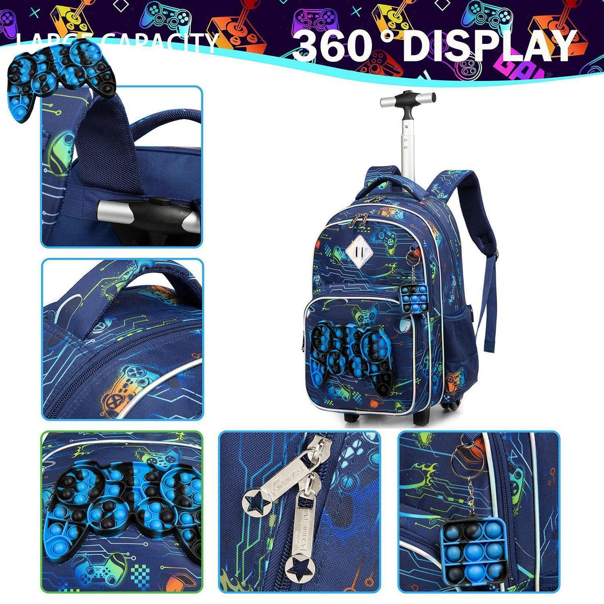 Rollender Rucksack Set für Mädchen 6-8 – Koffer, Lunchbox & Federtasche Orange