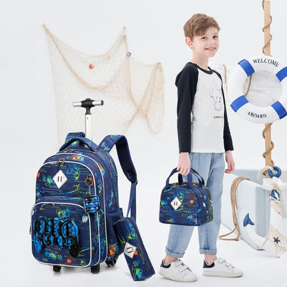 Rollender Rucksack Set für Mädchen 6-8 – Koffer, Lunchbox & Federtasche Orange