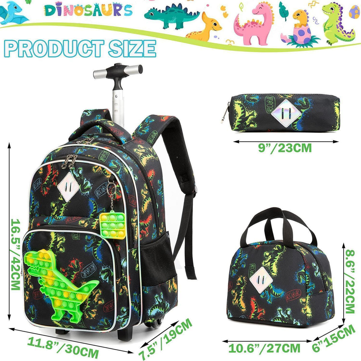 Rollender Rucksack für Mädchen 6-8 Jahre – Koffer-Set mit Lunchbox