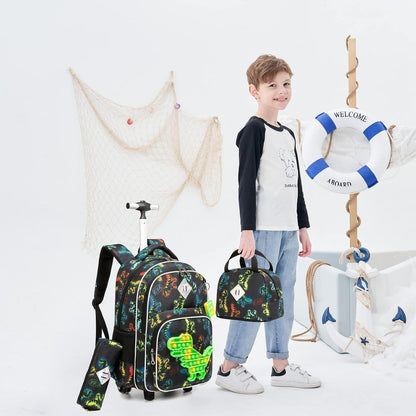 Rollender Rucksack für Mädchen 6-8 Jahre – Koffer-Set mit Lunchbox
