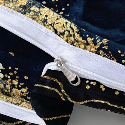 4tlg. Bettwäsche Set Marmor Gold Blau 135x200 cm Mikrofaser