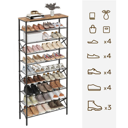 Schuhregal 10 Ebenen – Große Kapazität für 40 Paar Schuhe