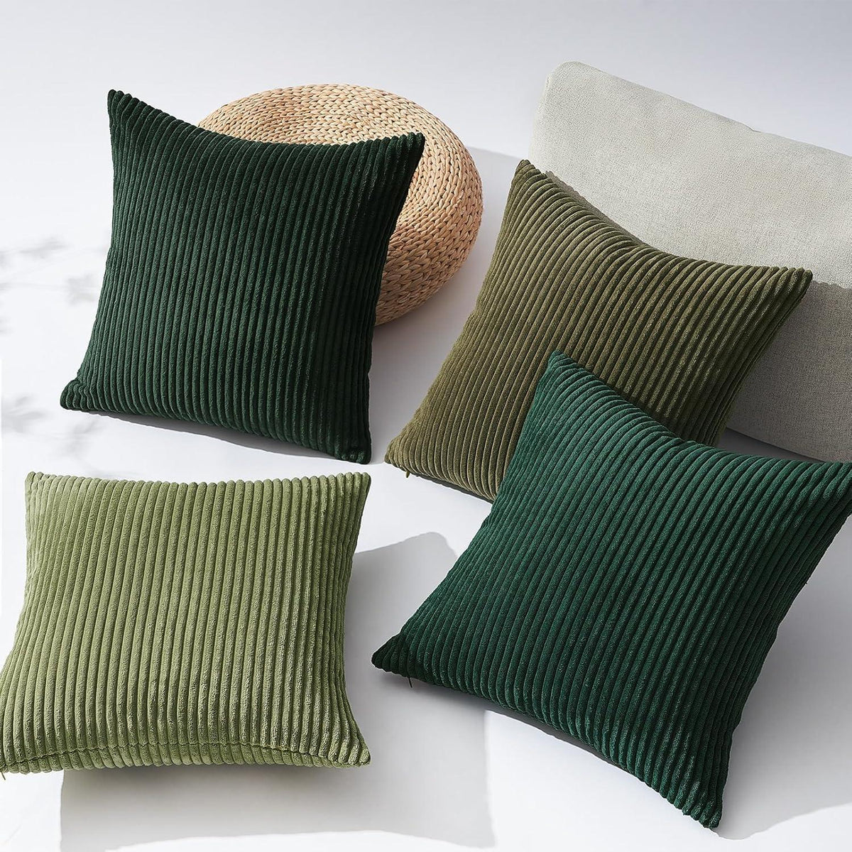 Kordsamt Kissenbezug 50x50 4er Set Dunkelgrün Sofakissen flauschig deco