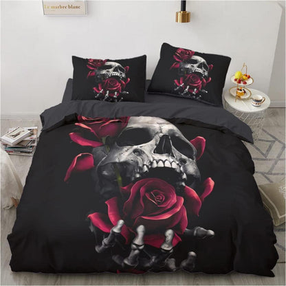 Gothic Bettwäsche Set Totenkopf Rosen 135x200 cm 4-teilig
