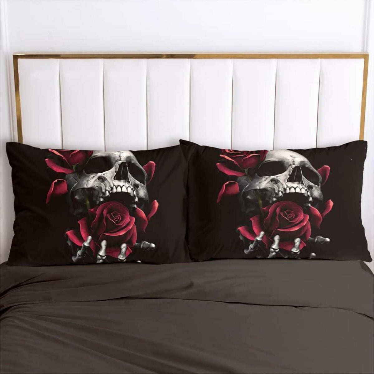 Gothic Bettwäsche Set Totenkopf Rosen 135x200 cm 4-teilig
