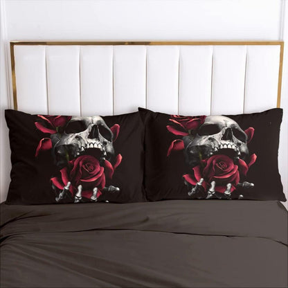 Gothic Bettwäsche Set Totenkopf Rosen 135x200 cm 4-teilig