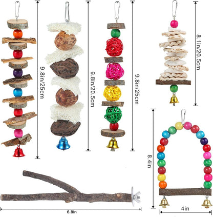 Vogelspielzeug 6er Set Stange Holz Kauspielzeug für Papageien
