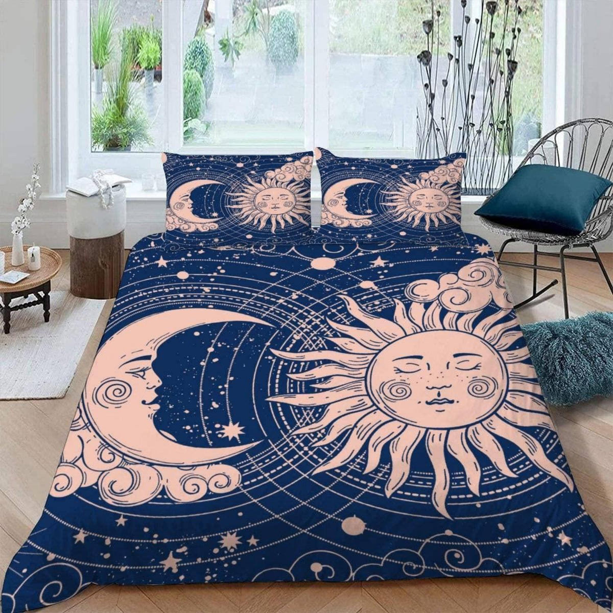 Sonne Mond Bettwäsche Set 135x200 cm, 4-teilig, 3D Böhmen Design