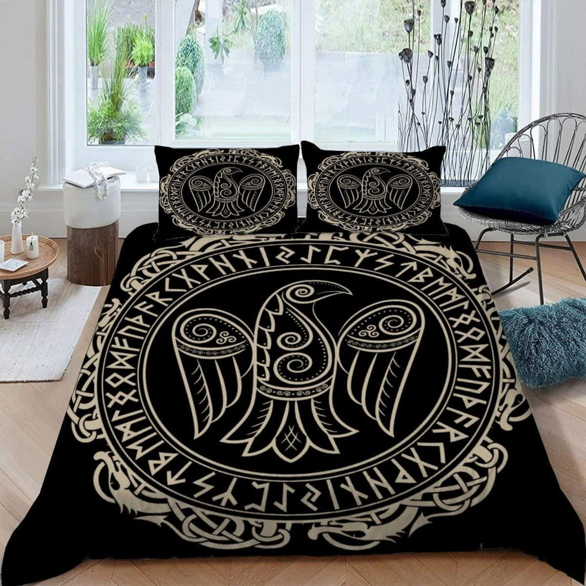 Wikinger Bettwäsche Set 135x200 cm, 4-teilig, 3D Krähe Motiv