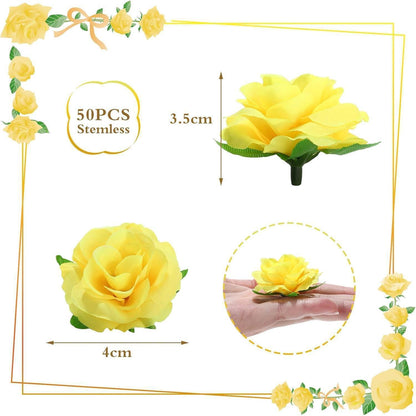 Künstliche Rosenköpfe Gelb 50 Stück Ø 4cm Deko DIY