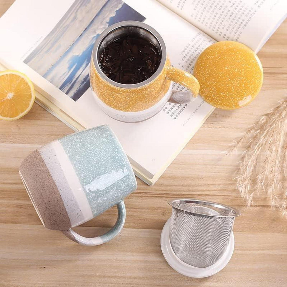 YDoLimmer Keramik-Teetasse mit Filter, großem Fassungsvermögen, 350 ml - Blau