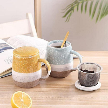 Keramik Teetasse mit Filter und Abdeckung, 350 ml, Blau