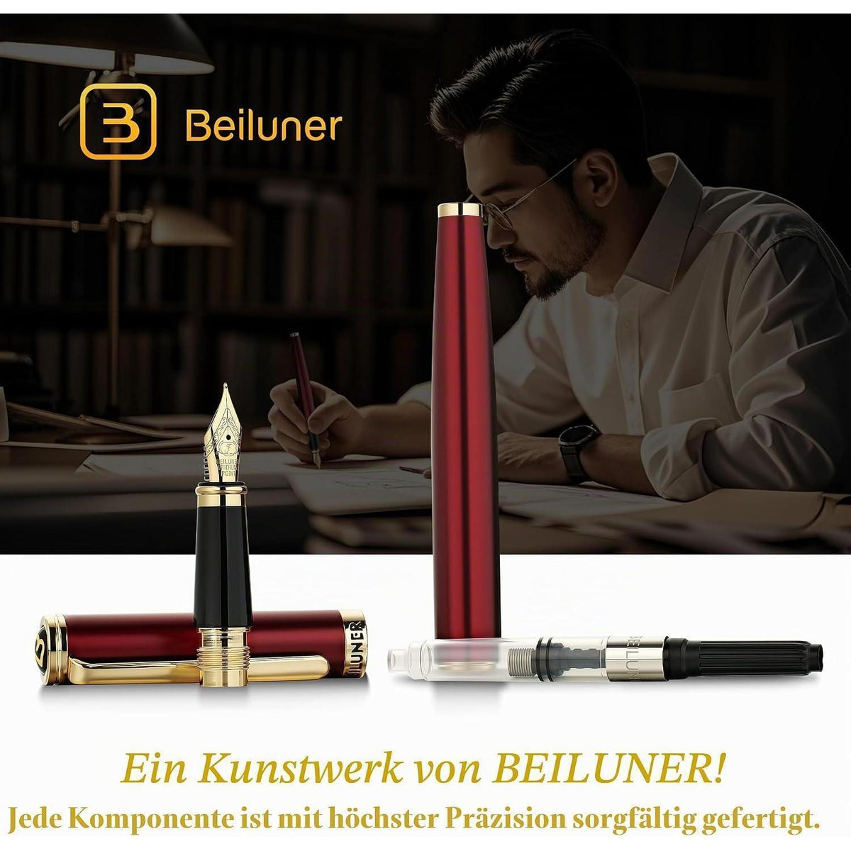 Luxuriöser Füllfederhalter Rot mit 24K Gold-Akzenten