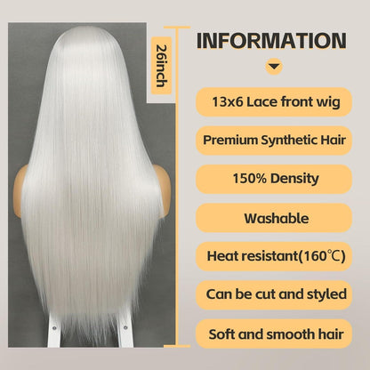 Lange gerade Platinum Grau Perücke mit Lace Front 13x6