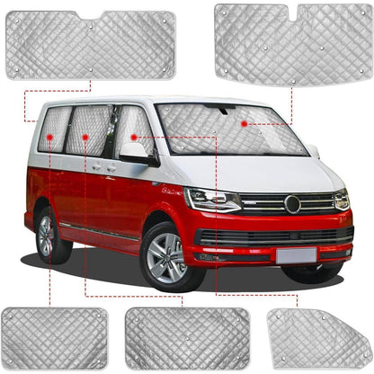 Thermatte Sonnenschutz VW T5 T6 LWB – 8tlg. Frontscheibe & Seitenscheiben