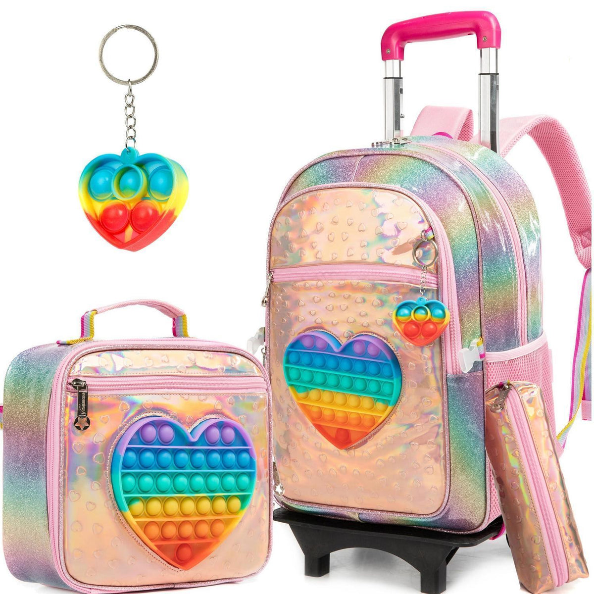 Schulranzen mit Rollen für Mädchen – Herz-Rosa Trolley Rucksack