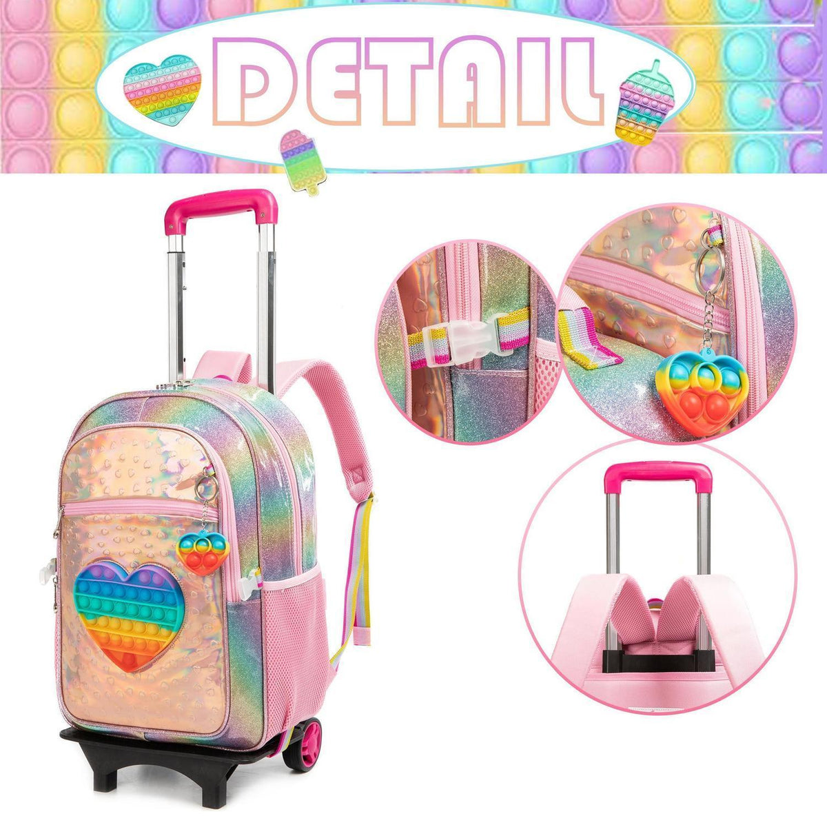 Schulranzen mit Rollen für Mädchen – Herz-Rosa Trolley Rucksack