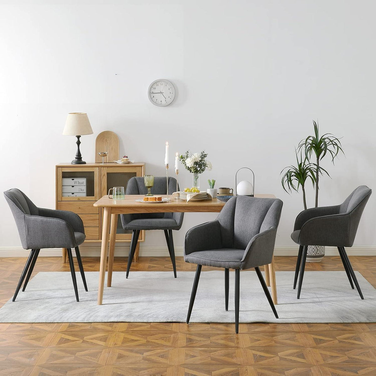 Esszimmerstühle Set 4er Leinen, Modern & Komfortabel Dunkelgrau
