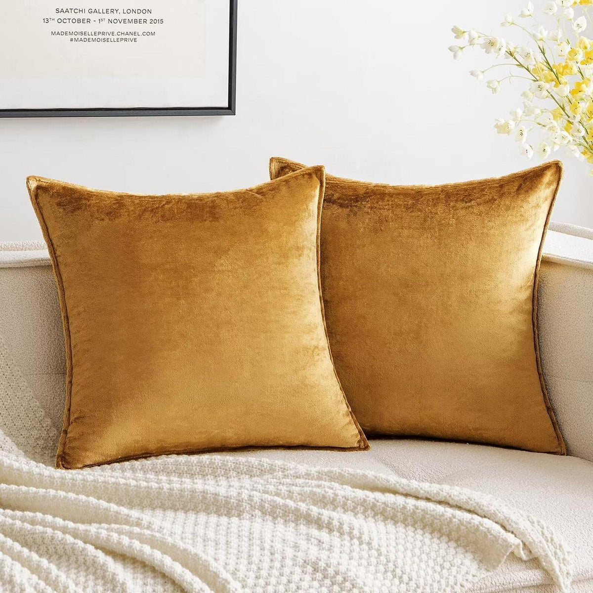 Samt Kissenbezug 40x40 cm Champagner Golden - 2er Set
