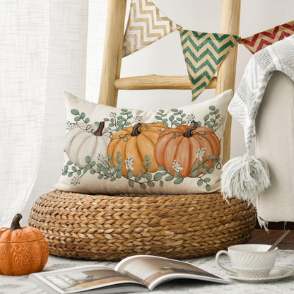 Orange Kürbisse Eukalyptus Herbst Kissenbezug 30x50cm Sofa Wohnzimmer Deko