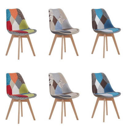 Patchwork Esszimmerstühle Set (Braun+Blau+Rot) mit Kissen