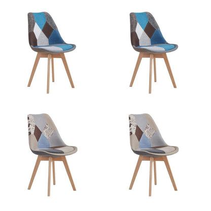 Patchwork Esszimmerstühle Set (Braun+Blau) mit Sitzkissen