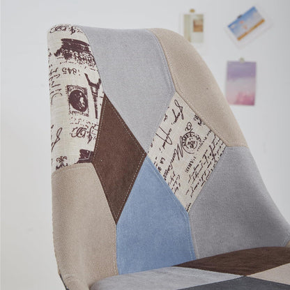 Patchwork Esszimmerstühle Set (Braun+Blau) mit Sitzkissen
