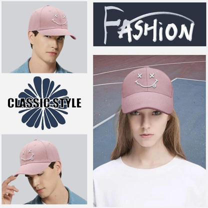 Gestickte Baseball Cap mit Lächeln – Rosa, Verstellbar