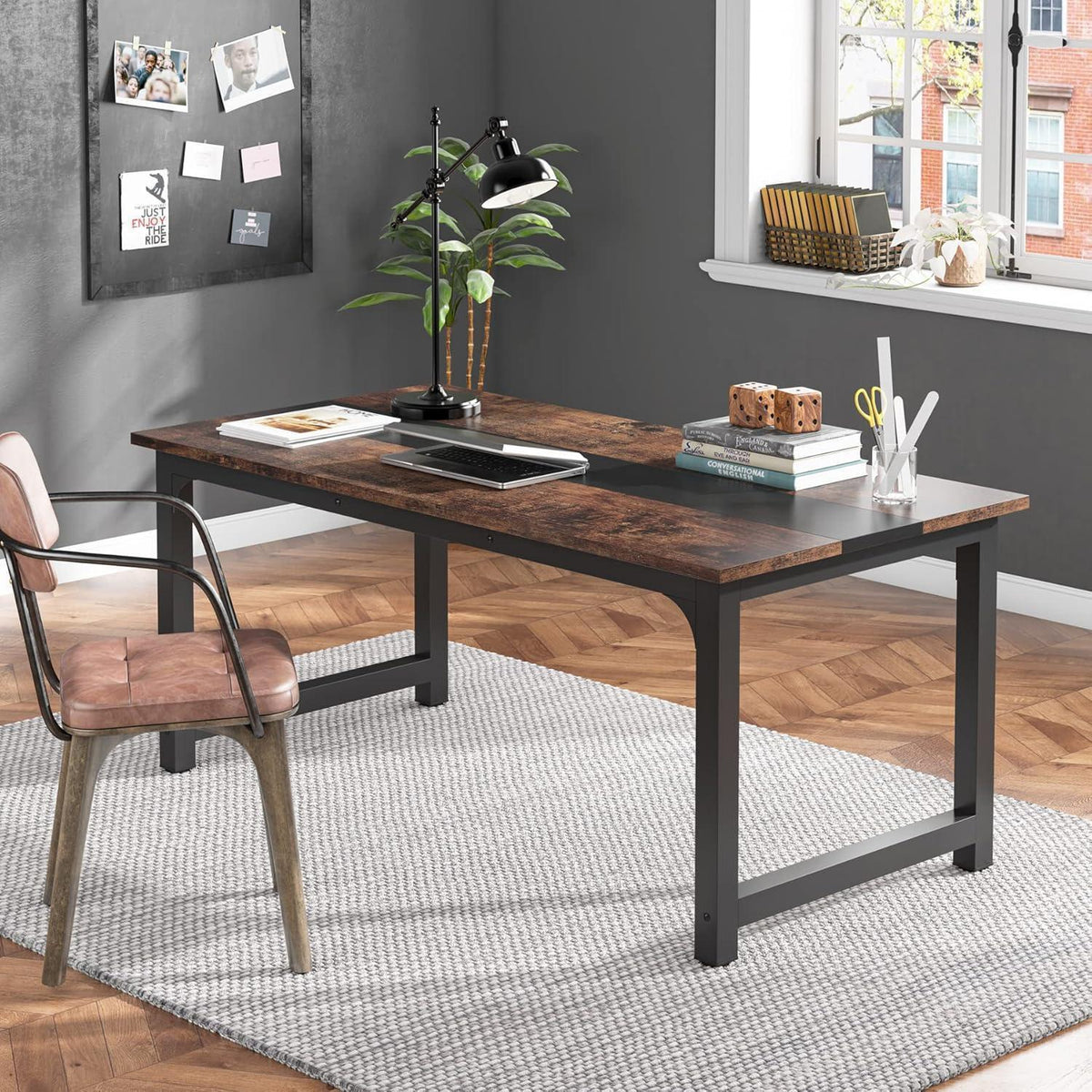 Moderner Computertisch 160x80 cm – Rustikal/Schwarz – Home Office Schreibtisch