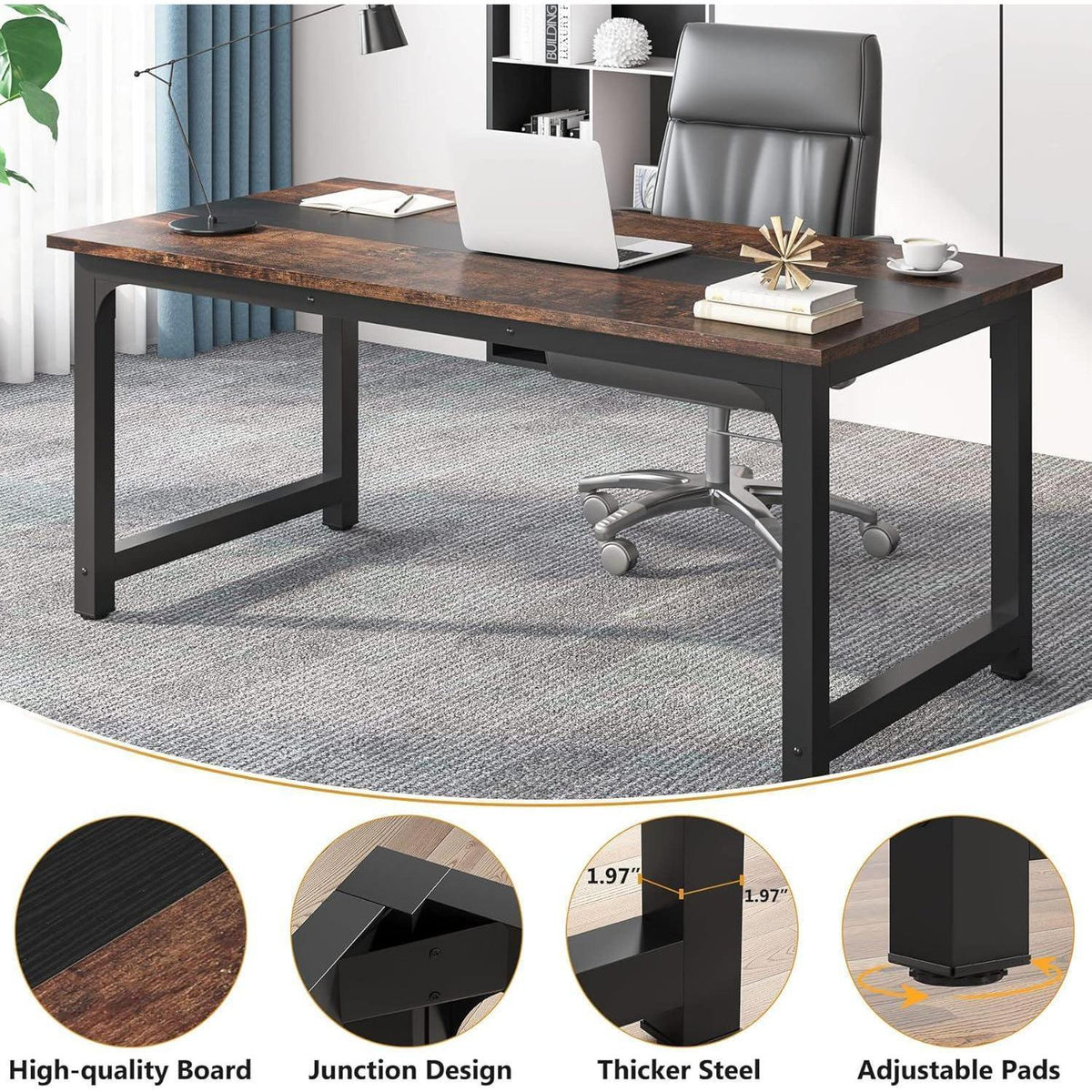 Moderner Computertisch 160x80 cm – Rustikal/Schwarz – Home Office Schreibtisch
