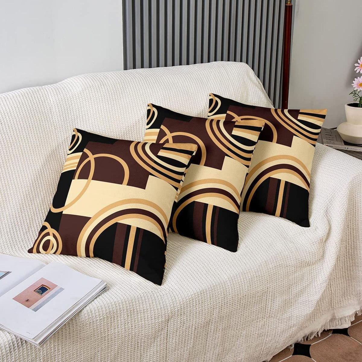2er Set Geometrische Kissenbezüge 60x60cm - Braun Rot Dekor