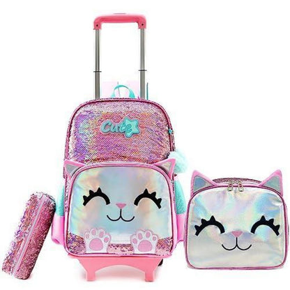 Trolley Schulranzen Mädchen Rosa Panda mit Lunchtasche & Federmäppchen