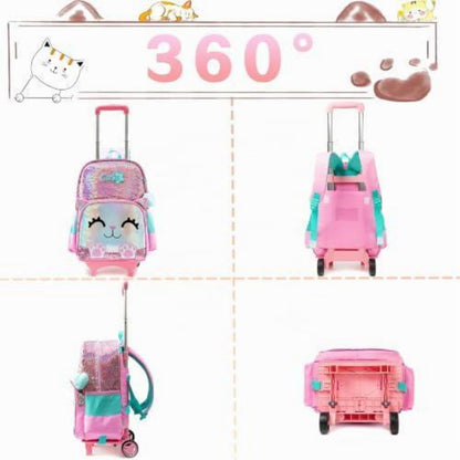 Trolley Schulranzen Mädchen Rosa Panda mit Lunchtasche & Federmäppchen