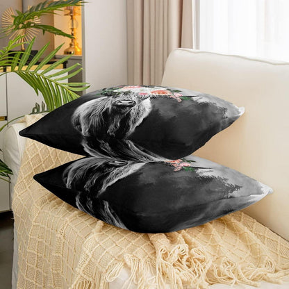 Hochland Kuh Kissenbezüge 2er Set 45x45cm - Floral & Umkehrbar